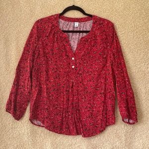 Old Navy Open Neck Red Floral Top Size L Petite